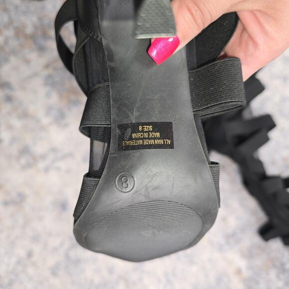 Fashion Nova Boots Womens Size 8 Black Mesh Strappy Thigh High Heels Stiletto - Picture 5 of 8